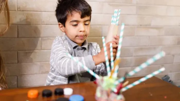 Indian Kids Doing Art And Craft