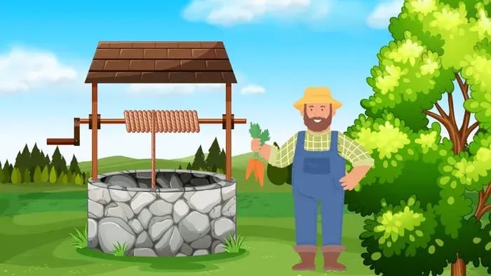 Farmer standing near a well in a farm