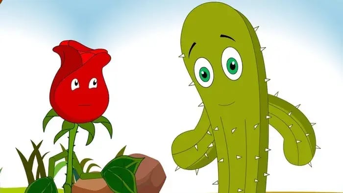 rose plant and cactus looking at each other