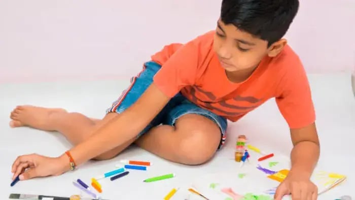 Indian Kids Doing Art And Craft
