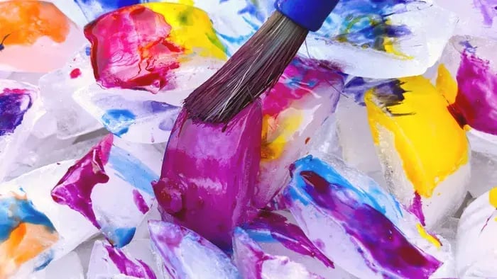 Ice cube, painting with paintbrush and colors