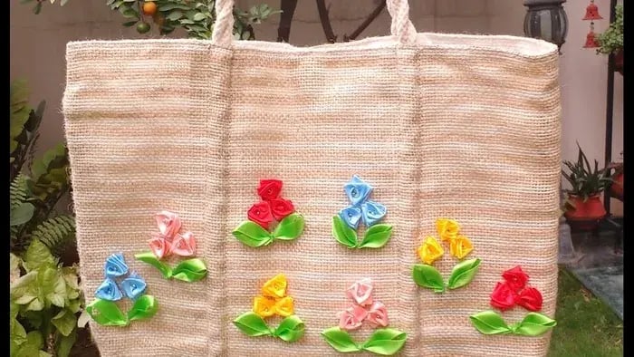 decorated jute tote bag