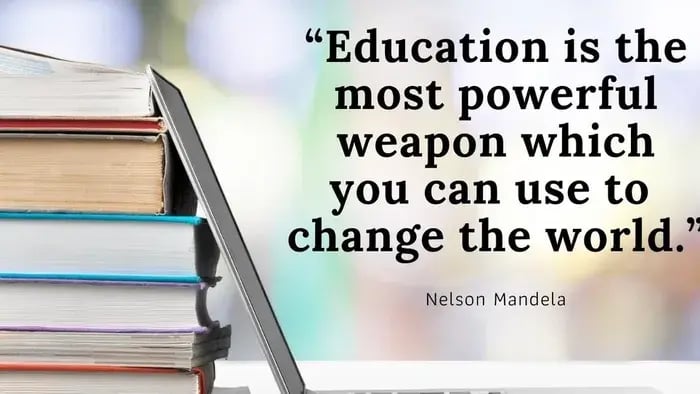 Quote By Nelson Mandela With Pictures Of A Book.