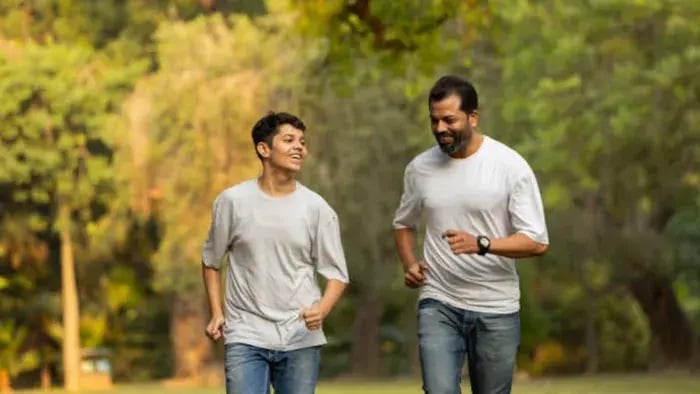 Indian kids and parents jogging