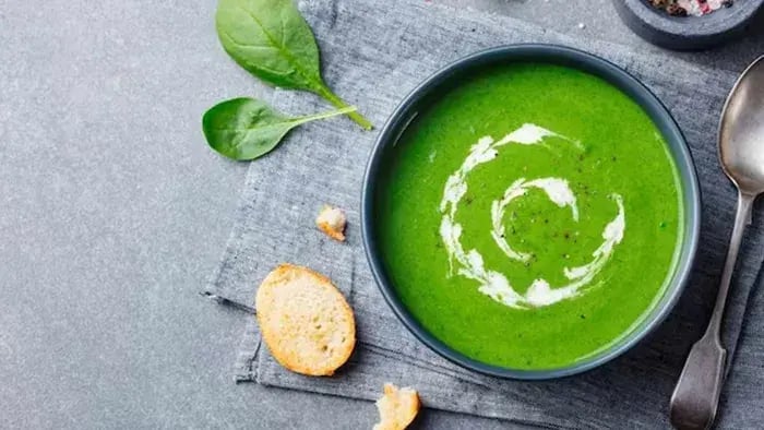 Bowl of palak soup with cream