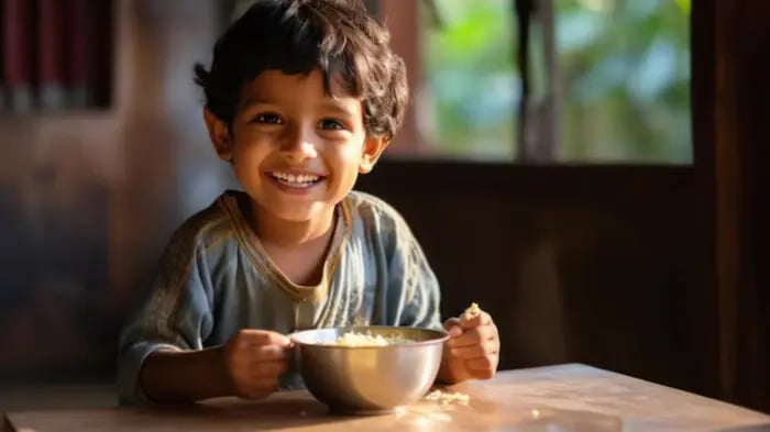 Indian kid eating