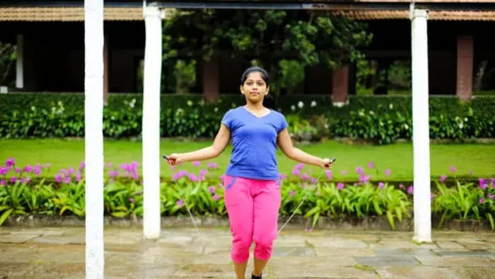 Indian Kid Doing Skipping Exercises