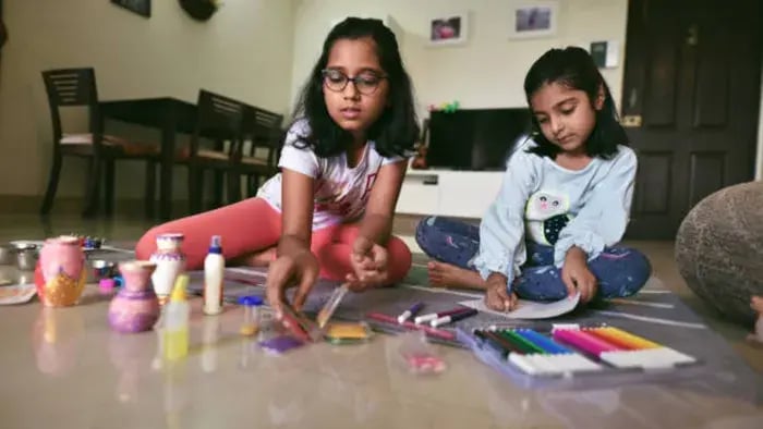 Indian Kid Doing Art And Craft