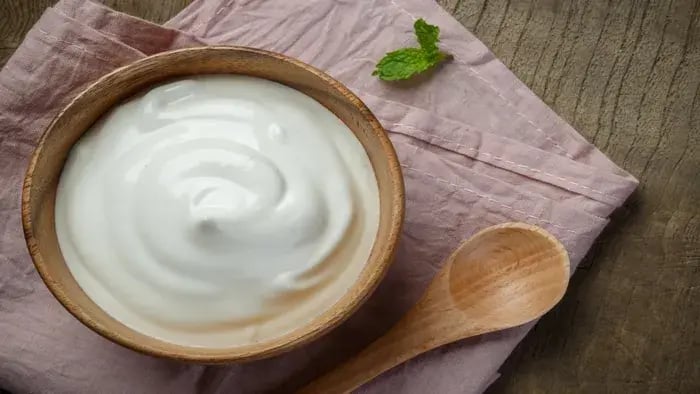 Curd in a bowl on a table