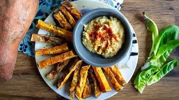 Sweet potato fries and hummus