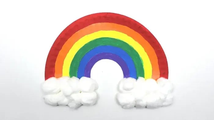 Rainbow from paper plate with clouds