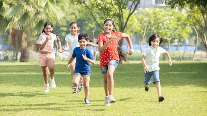 kids running in a park