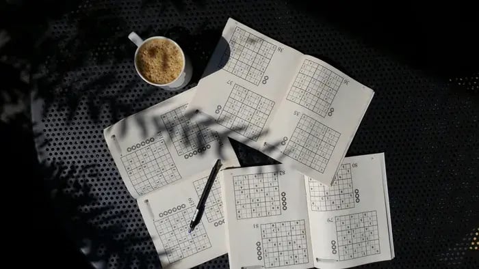 sudoku-sudoku on a sofa with a coffee cup