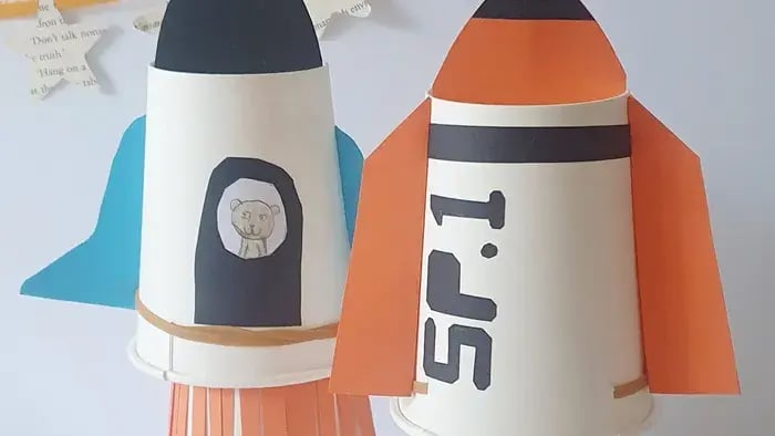Mini paper rocket decorated with sketch pen