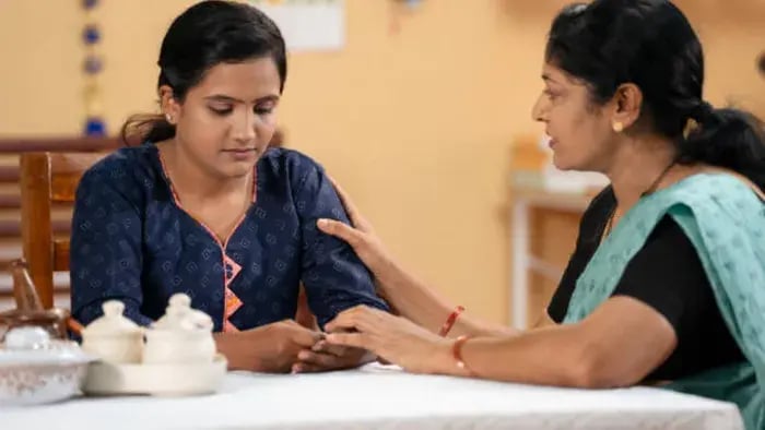 Indian kids talking to parents
