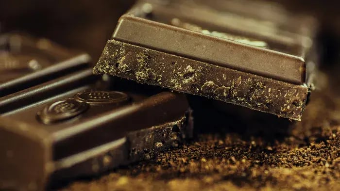 dark chocolate cubes on a platter
