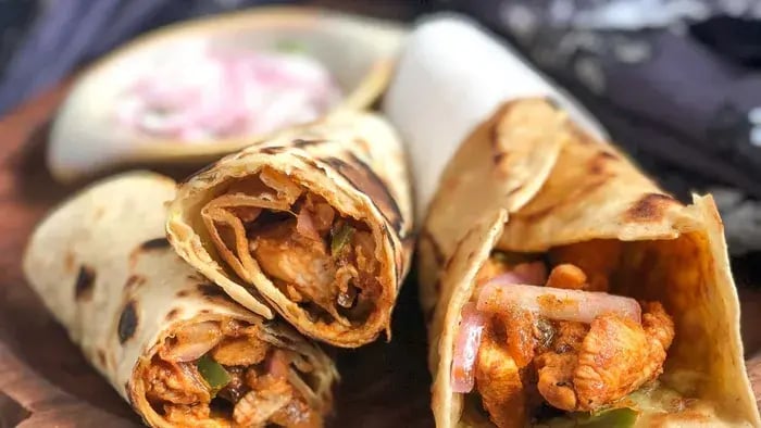 chapati stuffed with vegetables and chicken