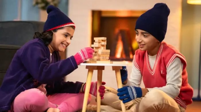 Indian Kids Playing In Winters