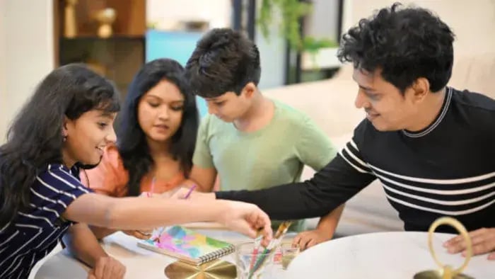 Indian kids making family tree
