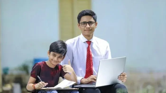 Indian kids working on computer