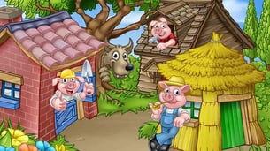 three pigs in their respective houses