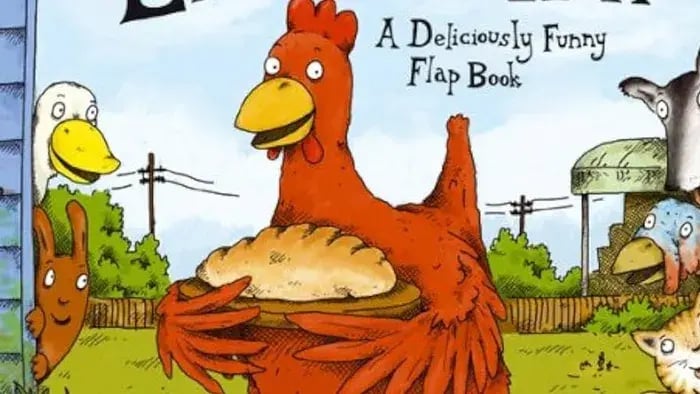 Red hen with a bread on the book cover