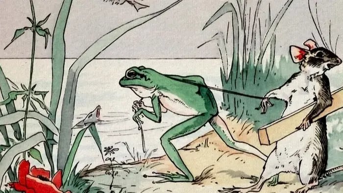 Frog dragging a mouse