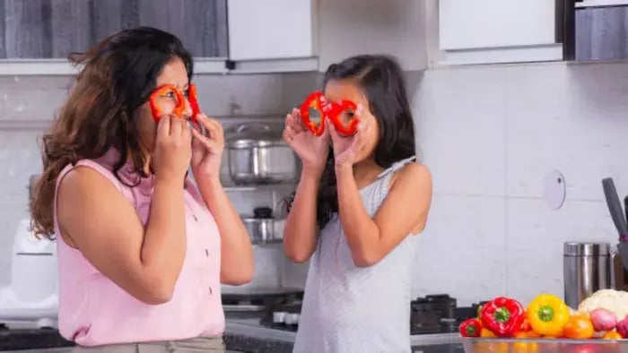 Indian teens eating healthy food