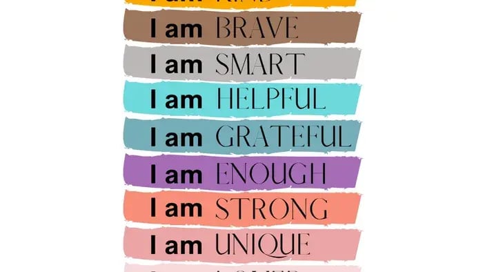 Positive Affirmations That Boost Confidence in School Students - A series of positive affirmation on a colorful template