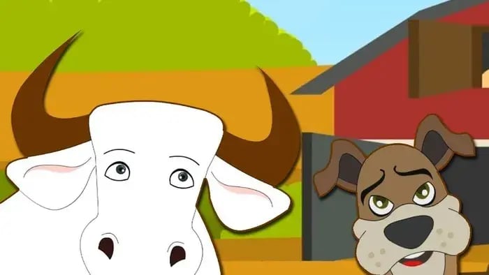 Dog And A Cow In A Manger