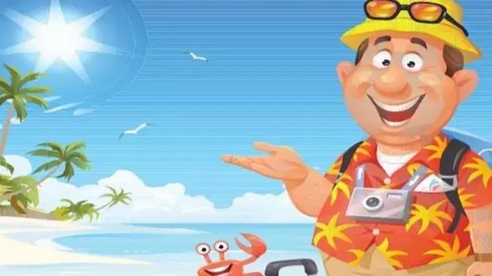 Traveler On A Beach With A Crab