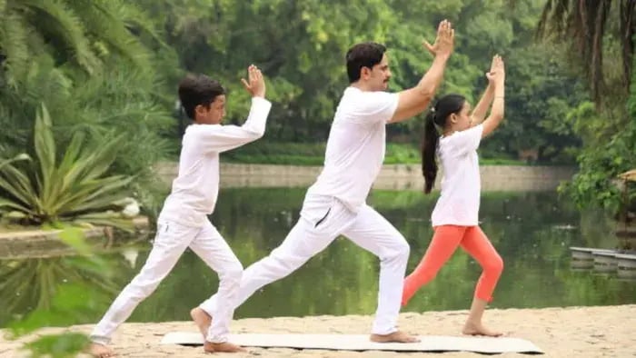 Indian kids doing Stretching