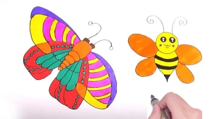 Summer Drawing Ideas for Kids: Step-by-Step Guide - Drawing of Butterfly and Bees