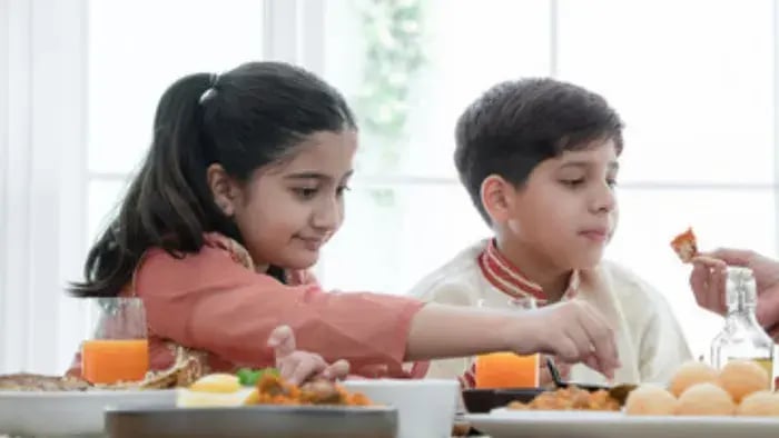 Indian Kids Eating Healthy Food