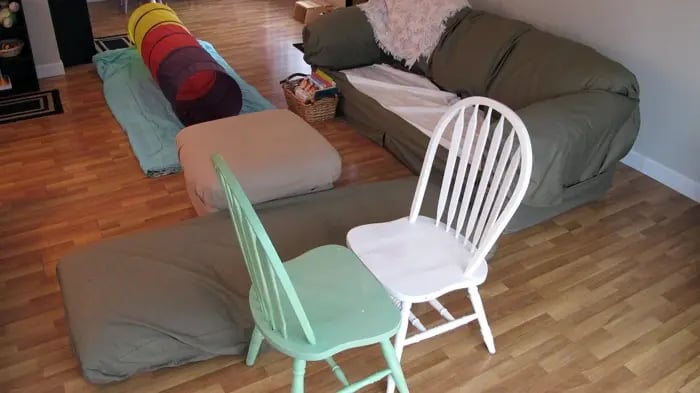 obstacle course with home furniture