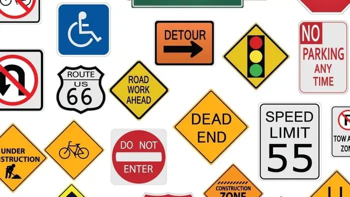 street signs compiled together