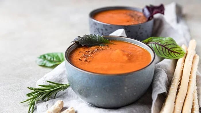 Tomato and carrot soup with soup sticks