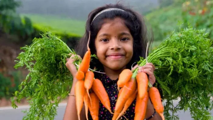 Indian kid eating healthy food