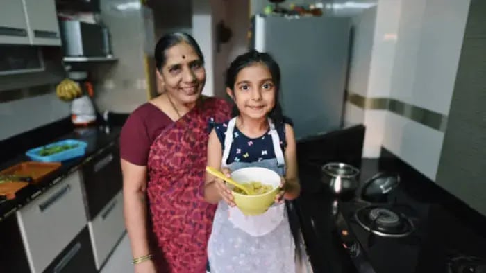Indian kid eating healthy food